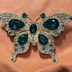 Elegant Vintage Green Butterfly Brooch Pin - Rhinestone #206046683099